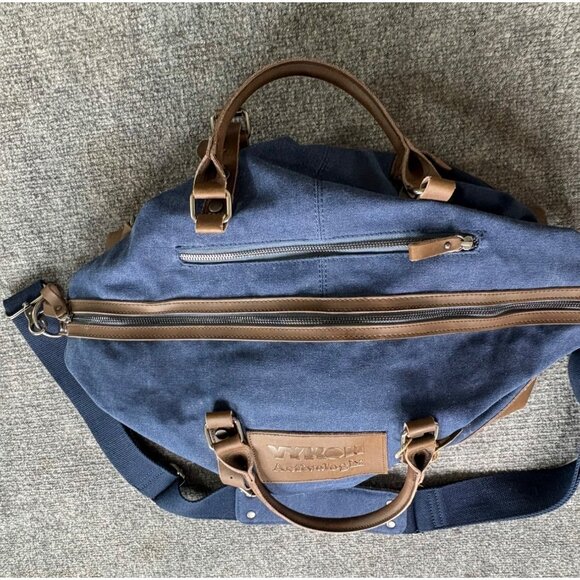 Vykon Activelogix Urban Edge Blue Canvas‎ Brown Leather Travel Bag Handles Strap - Picture 10 of 16